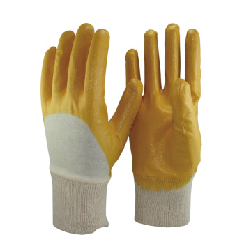 Doublure interlock qualifiée NMSAFETY 3/4 gants de sécurité en nitrile jaune enduit